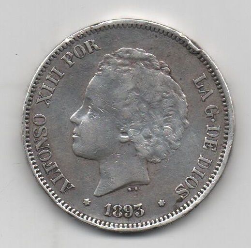 ALFONSO XIII DEL AÑO 1893* 93 RIZOS DE 5 PESETAS